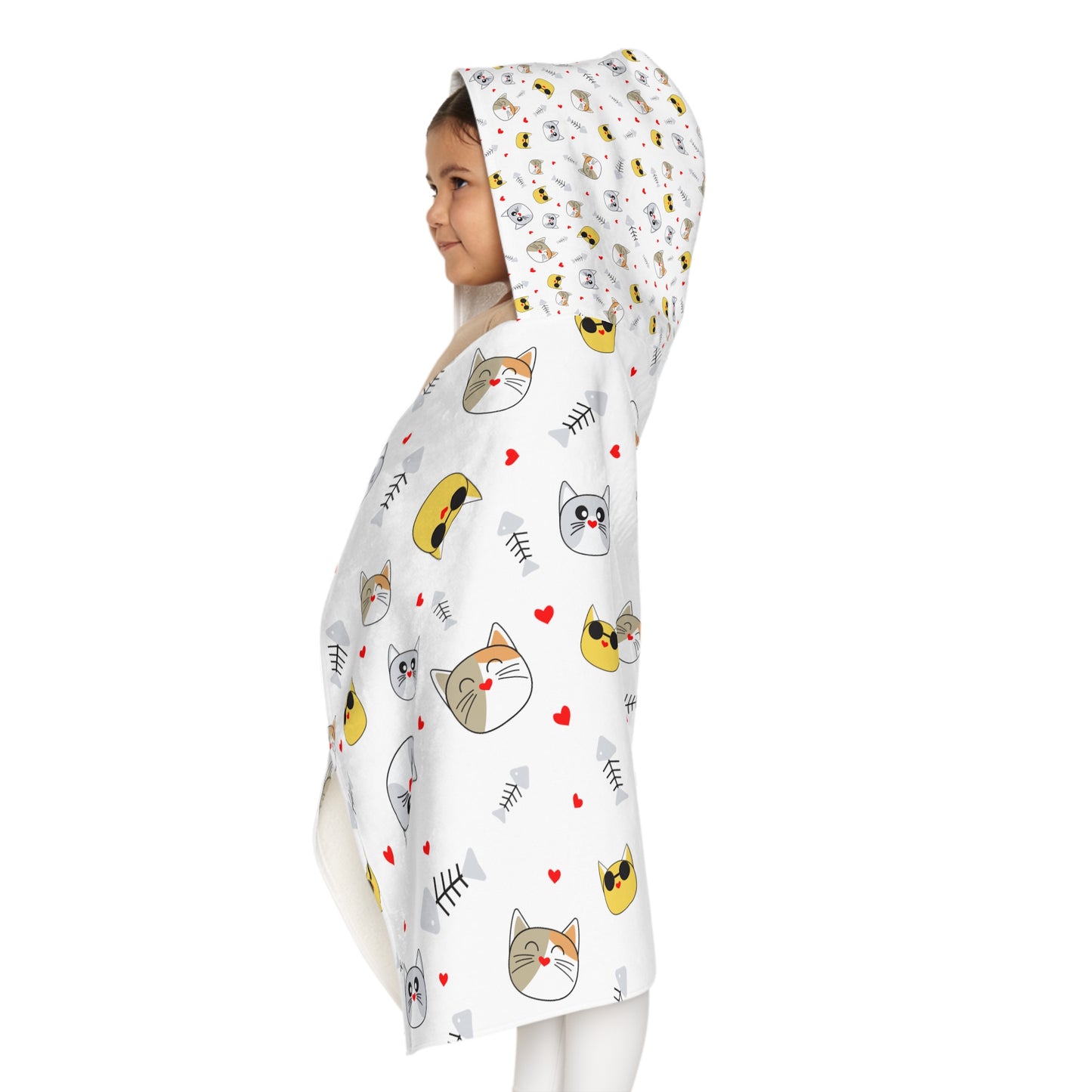 cat face pattern Youth Hooded Towel