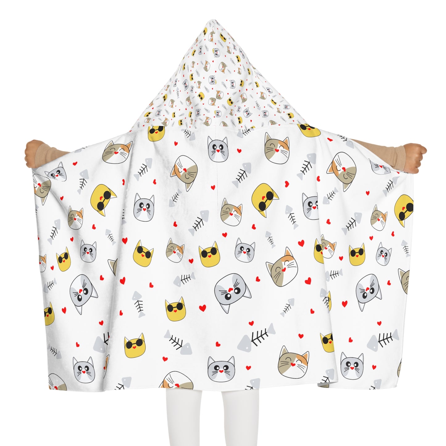 cat face pattern Youth Hooded Towel